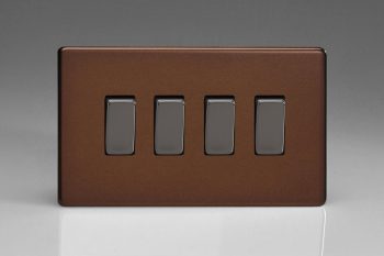Varilight Flat Plate Screwless Mocha 4-Gang 10A 1- or 2-Way Rocker Switch (Twin Plate)