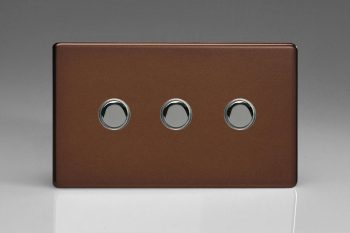 Varilight Flat Plate Screwless Mocha 3-Gang 6A 1-Way Push-to-Make Momentary Switch (Twin Plate)