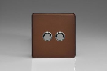 Varilight Flat Plate Screwless Mocha 2-Gang 6A 1- or 2-Way Push-On/Off Impulse Switch