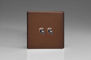 Varilight Flat Plate Screwless Mocha 2-Gang 10A 1- or 2-Way Toggle Switch