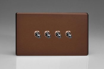 Varilight Flat Plate Screwless Mocha 4-Gang 10A 1- or 2-Way Toggle Switch (Twin Plate)