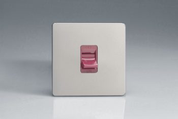 Varilight Flat Plate Screwless Satin Chrome 45A Cooker Switch (Single Plate, Red Rocker)