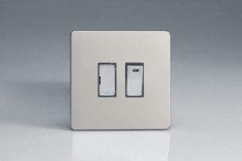 Varilight Flat Plate Screwless Satin Chrome 13A Switched Fused Spur + Neon with Metal Inserts