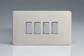 Varilight Flat Plate Screwless Satin Chrome 4-Gang 10A 1- or 2-Way Rocker Switch (Twin Plate)