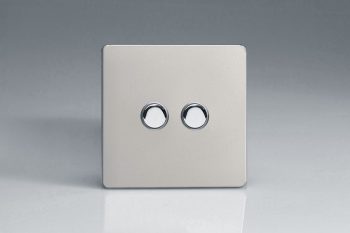 Varilight Flat Plate Screwless Satin Chrome 2-Gang 6A 1- or 2-Way Push-On/Off Impulse Switch