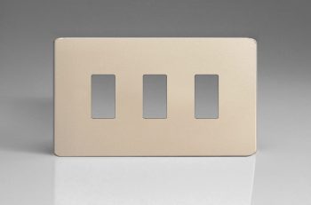 Varilight Satin Chrome 3-Gang Screwless PowerGrid Plate including Yoke (Twin Plate)