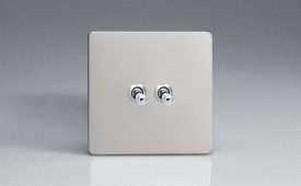 Varilight Flat Plate Screwless Satin Chrome 2-Gang 10A 1- or 2-Way Toggle Switch