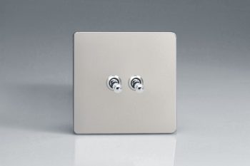 Varilight Flat Plate Screwless Satin Chrome 2-Gang 10A 1- or 2-Way Toggle Switch