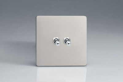 Varilight Flat Plate Screwless Satin Chrome 2-Gang 10A 1- or 2-Way Toggle Switch