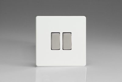 Varilight Flat Plate Screwless Premium White 2-Gang 10A 1- or 2-Way Rocker Switch