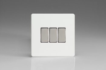 Varilight Flat Plate Screwless Premium White 3-Gang 10A 1- or 2-Way Rocker Switch