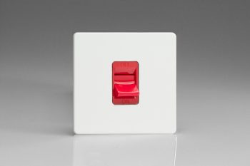 Varilight Flat Plate Screwless Premium White 45A Cooker Switch (Single Plate, Red Rocker)