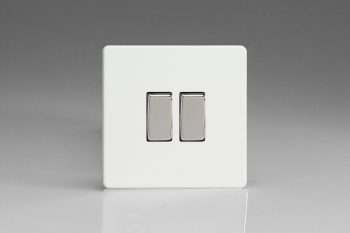 Varilight Flat Plate Screwless Premium White 2-Gang (10A Intermediate Switch + 10A 1- or 2-Way Rocker Switch)