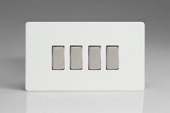 Varilight Flat Plate Screwless Premium White 4-Gang 10A 1- or 2-Way Rocker Switch (Twin Plate)