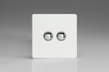 Varilight Flat Plate Screwless Premium White 2-Gang 6A 1-Way Push-to-Make Momentary Switch