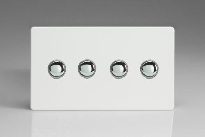 Varilight Flat Plate Screwless Premium White 4-Gang 6A 1-Way Push-to-Make Momentary Switch (Twin Plate)