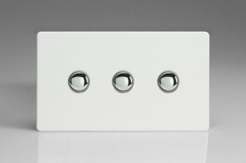 Varilight Flat Plate Screwless Premium White 3-Gang 6A 1- or 2-Way Push-On/Off Impulse Switch (Twin Plate)
