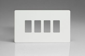 Varilight Screwless Premium White 4-Gang PowerGrid Plate including Yoke (Twin Plate)