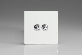 Varilight Flat Plate Screwless Premium White 2-Gang 10A 1- or 2-Way Toggle Switch