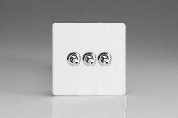 Varilight Flat Plate Screwless Premium White 3-Gang 10A 1- or 2-Way Toggle Switch