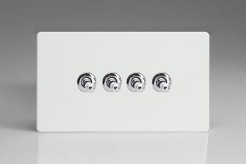 Varilight Flat Plate Screwless Premium White 4-Gang 10A 1- or 2-Way Toggle Switch (Twin Plate)