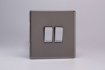 Varilight Flat Plate Screwless Pewter 2-Gang 10A 1- or 2-Way Rocker Switch