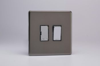 Varilight Flat Plate Screwless Pewter 13A Switched Fused Spur with Metal Inserts