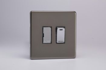 Varilight Flat Plate Screwless Pewter 13A Switched Fused Spur + Neon with Metal Inserts