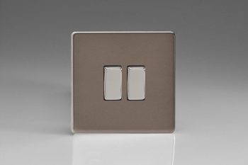 Varilight Flat Plate Screwless Pewter 2-Gang (10A Intermediate Switch + 10A 1- or 2-Way Rocker Switch)