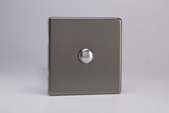 Varilight Flat Plate Screwless Pewter 1-Gang 6A 1-Way Push-to-Make Momentary Switch
