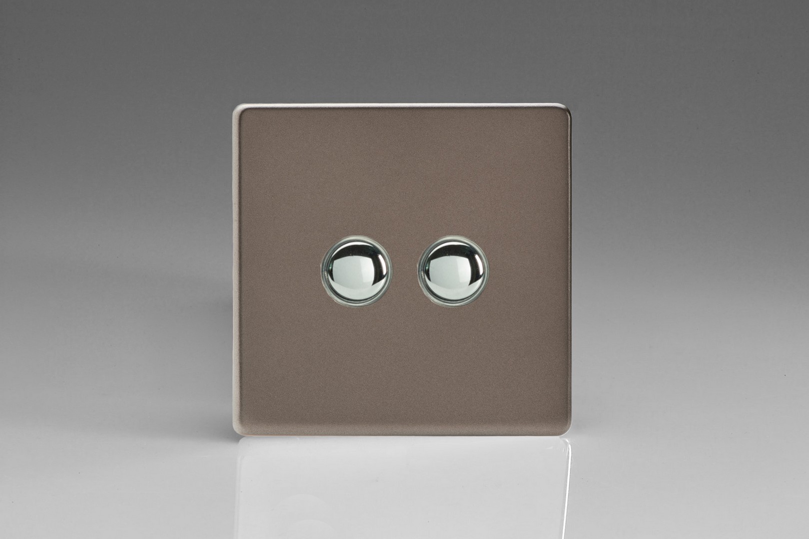 Varilight Flat Plate Screwless Pewter 2-Gang 6A 1-Way Push-to-Make ...