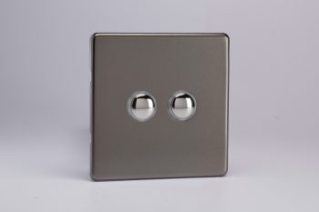 Varilight Flat Plate Screwless Pewter 2-Gang 6A 1-Way Push-to-Make Momentary Switch