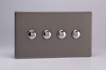 Varilight Flat Plate Screwless Pewter 4-Gang 6A 1- or 2-Way Push-On/Off Impulse Switch (Twin Plate)