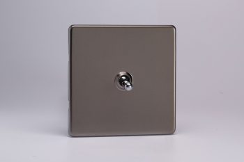 Varilight Flat Plate Screwless Pewter 1-Gang 10A 1- or 2-Way Toggle Switch