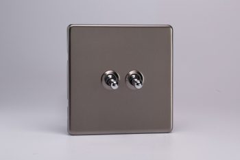 Varilight Flat Plate Screwless Pewter 2-Gang 10A 1- or 2-Way Toggle Switch