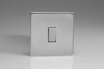 Varilight Flat Plate Screwless Brushed Steel 1-Gang 10A 1- or 2-Way Rocker Switch