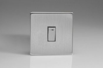 Varilight Flat Plate Screwless Brushed Steel 1-Gang 20A Double Pole Rocker Switch + Neon Indicator Light