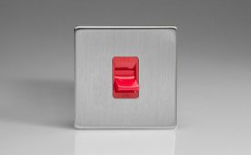Varilight Flat Plate Screwless Brushed Steel 45A Cooker Switch (Single Plate, Red Rocker)
