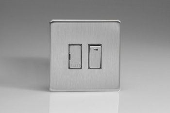 Varilight Flat Plate Screwless Brushed Steel 13A Switched Fused Spur + Neon with Metal Inserts