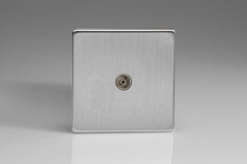 Varilight Flat Plate Screwless Brushed Steel 1-Gang TV Socket, Co-Axial