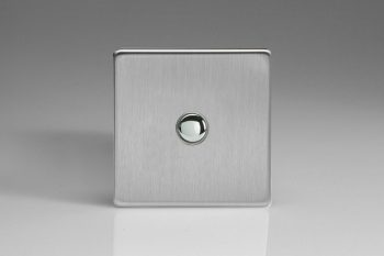 Varilight Flat Plate Screwless Brushed Steel 1-Gang 6A 1-Way Push-to-Make Momentary Switch