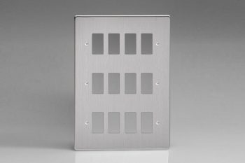Varilight Brushed Steel 12-Gang Grid Plate (Triple Twin Plate) Faceplate