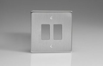 Varilight Brushed Steel 2-Gang Grid Plate (Single Plate) Faceplate