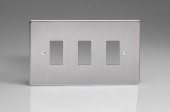 Varilight Brushed Steel 3-Gang Grid Plate (Twin Plate) Faceplate