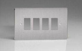Varilight Brushed Steel  4-Gang Grid Plate (Twin Plate) Faceplate