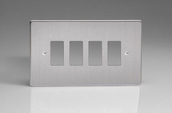 Varilight Brushed Steel  4-Gang Grid Plate (Twin Plate) Faceplate