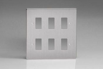Varilight Brushed Steel 6-Gang Grid Plate (Double Twin Plate) Faceplate