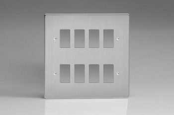 Varilight Brushed Steel  8-Gang Grid Plate (Double Twin Plate) Faceplate