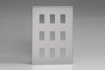 Varilight Brushed Steel 9-Gang Grid Plate (Triple Twin Plate) Faceplate