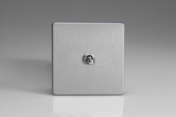 Varilight Flat Plate Screwless Brushed Steel 1-Gang 10A 1- or 2-Way Toggle Switch